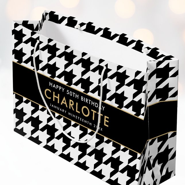 Grand Sac Cadeau Big Houndstooth Anniversaire n'importe quel âge 50 (Créateur téléchargé)