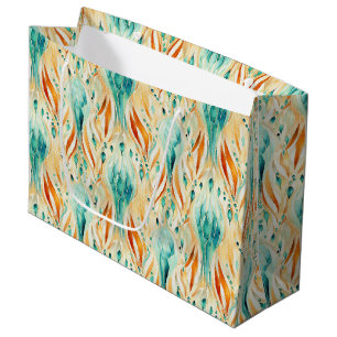 Grand Sac Cadeau Bijou Abstrait Turquoise Mandarine