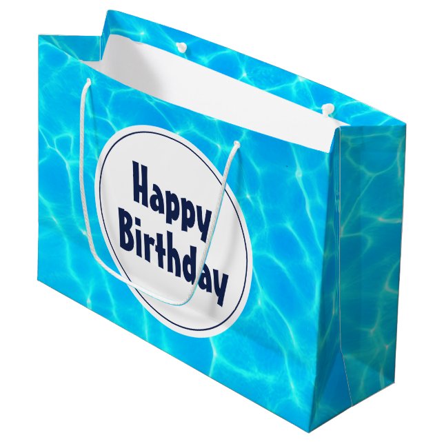 Grand Sac Cadeau Billard bleu clair eau photo Anniversaire (Devant Angle)
