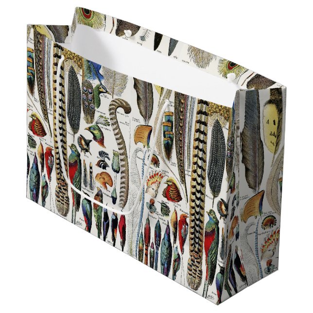 Grand Sac Cadeau Bird Feather Wildlife Antique Feathers Art Nouveau (Devant Angle)