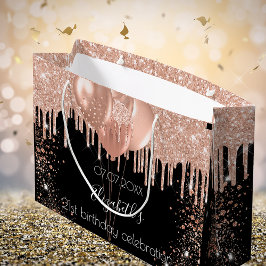 Grand Sac Cadeau Birthday noir rose or blush parties scintillant ba