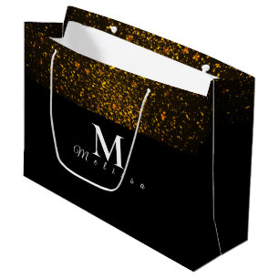 Grand Sac Cadeau Black and Gold Pre-Personalized Monogram Gift Bag