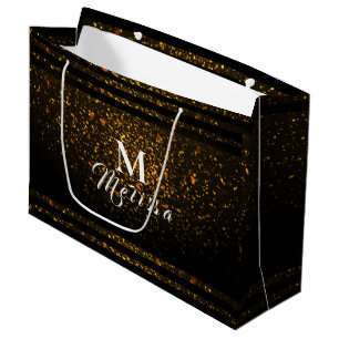 Grand Sac Cadeau Black and Gold Pre-Personalized Monogram Gift Bag