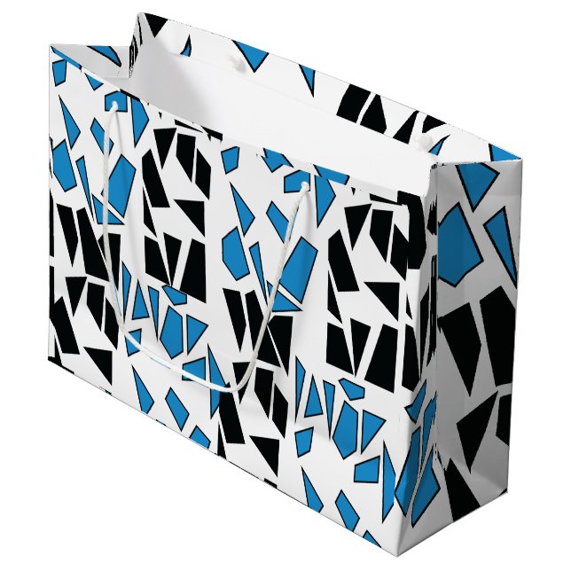 Grand Sac Cadeau Black Blue Stained Glass Pattern (Devant Angle)