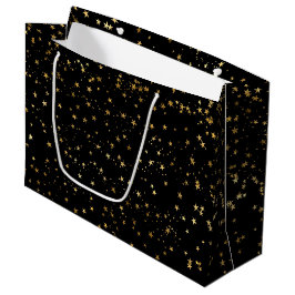 Grand Sac Cadeau Black Elegant Celestial Starry Gold Stars Design