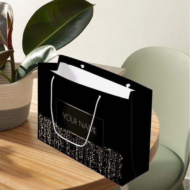 Grand Sac Cadeau Black Gold Nom minimal Luxury Branding Light (Black Gold Minimal Name Luxury Branding Light Large Gift Bag)