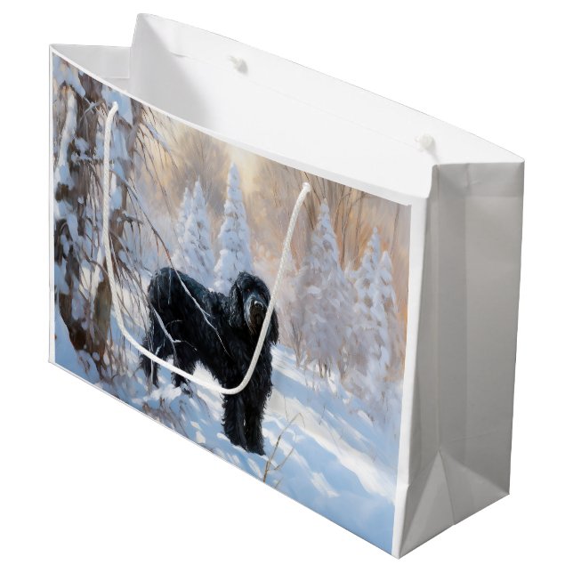 Grand Sac Cadeau Black Russian Terrier Laisser neiger Noël (Devant Angle)