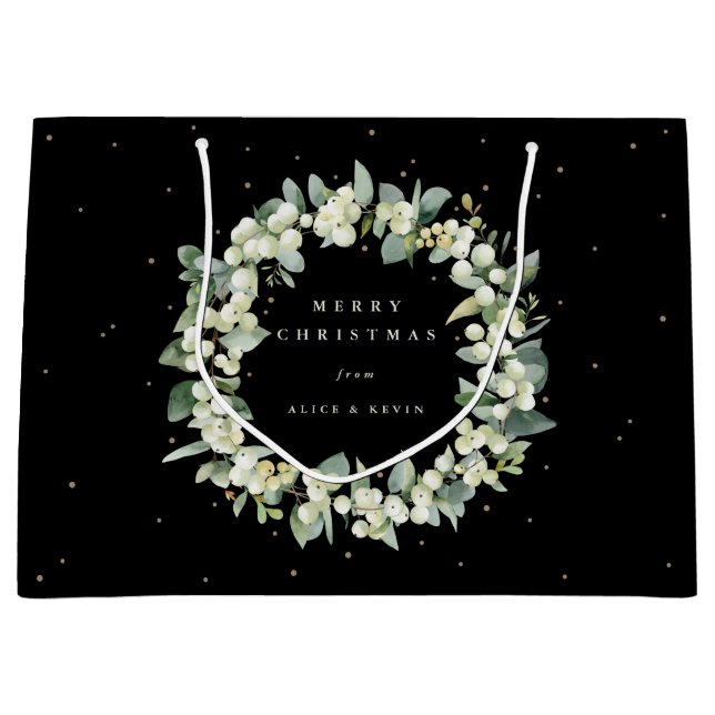 Grand Sac Cadeau Black Snowberry+Eucalyptus Noël/Fête (Devant)