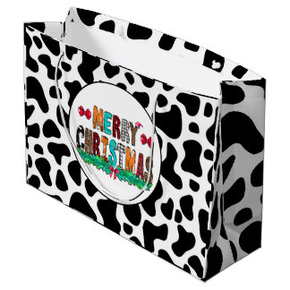 Grand Sac Cadeau Blancs noirs de vache Joyeux Noël