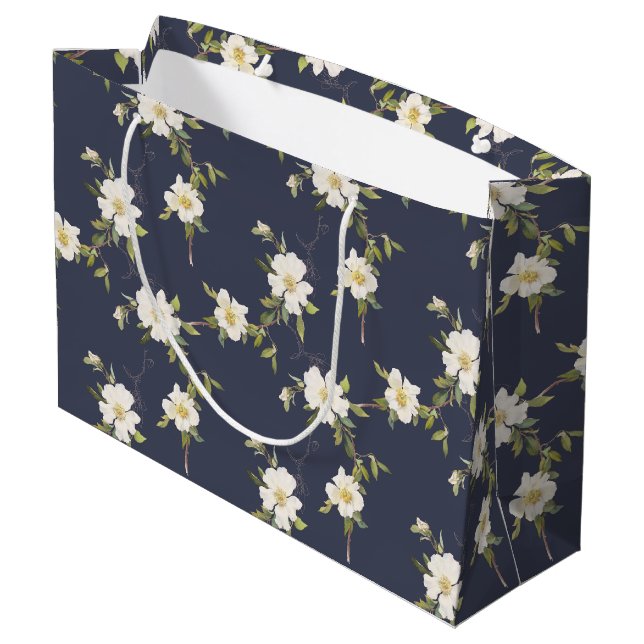 Grand Sac Cadeau Bleu bleu floral (Dos Angle)