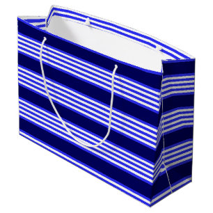 Grand Sac Cadeau Bleu et blanc cinq bandes motif