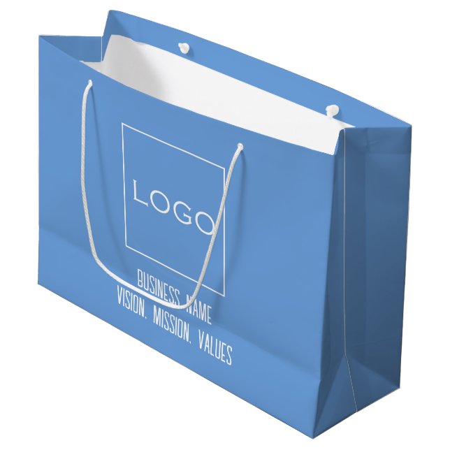 Grand Sac Cadeau Bleu logo d'entreprise, marque d'entreprise (Devant Angle)