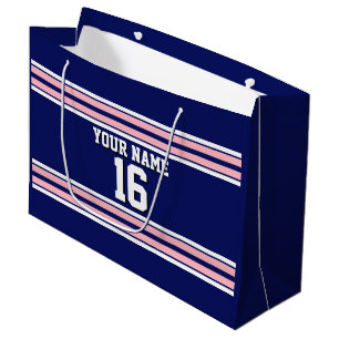 Grand Sac Cadeau Bleu marine avec rayures blanches roses Équipe Jer