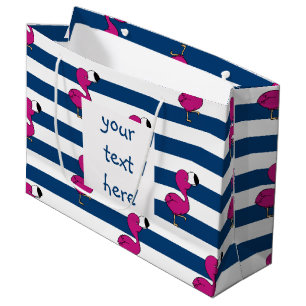 Grand Sac Cadeau bleu marine rose tropical mignon de flamant de