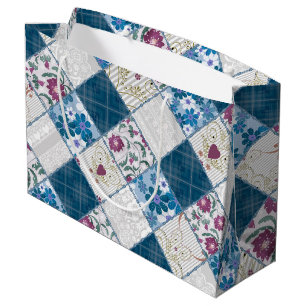 Grand Sac Cadeau Bleu motif rustique à la mode de déchirures de ti