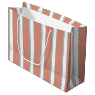 Grand Sac Cadeau Bleu, rose et blanc rayures motif