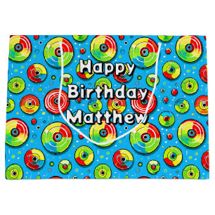 Grand Sac Cadeau Bleu, Vert et Disque Rouge Golf Thème Anniversaire