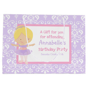 Grand Sac Cadeau Blonde mignonne Ballerina et Merci pourpre Damask