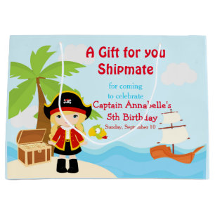 Grand Sac Cadeau Blonde mignonne fille pirate en rouge Anniversaire