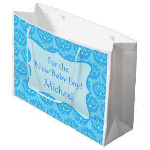 Grand Sac Cadeau Blue Damask Baby Boy Nom Personnalisé