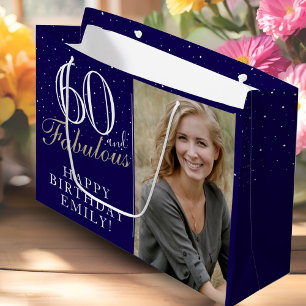 Grand Sac Cadeau Blue Elegant 60 et Fabulous 60th Birthday Photo