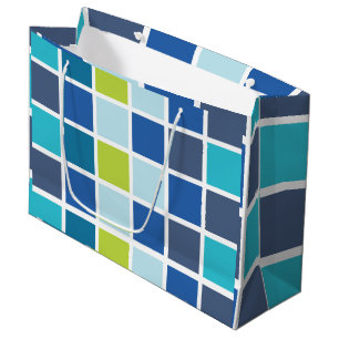 Grand Sac Cadeau Blue Green Carrés À damiers Anniversaire