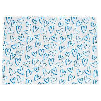 Grand Sac Cadeau Blue Heart Pattern Large Gift Bag