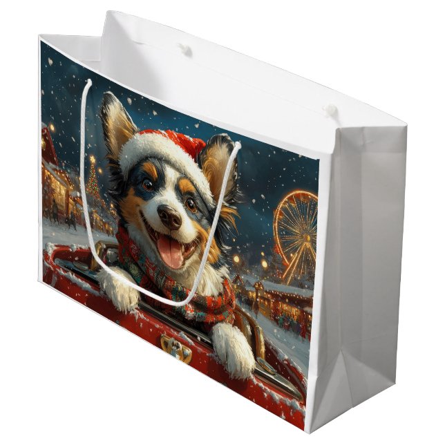 Grand Sac Cadeau Blue Heeler Dog Roller Dessous de verre Noël (Devant Angle)