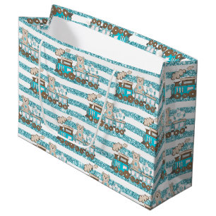 GRAND SAC CADEAU BLUE & TAN PARTIES SCINTILLANT REGARDER BÉBÉ GARÇO