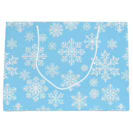 Grand Sac Cadeau Blue Winter Snowflakes Motif de Noël