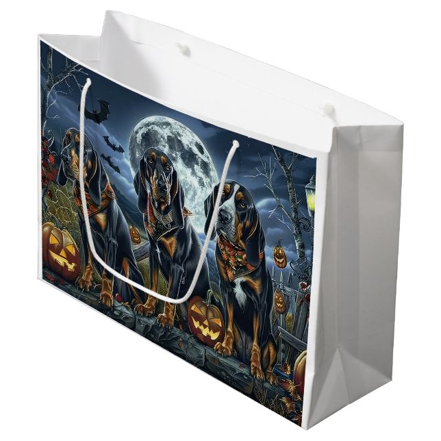 Grand Sac Cadeau Bluetick Coonhound Halloween Éffrayant (Devant Angle)