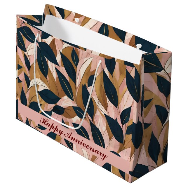 Grand Sac Cadeau Blush Pink Gold Boho Collection Feuille tendance (Devant Angle)