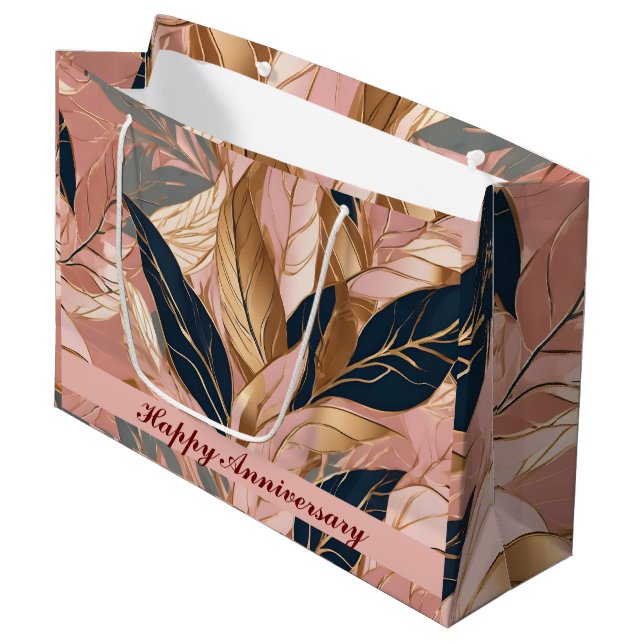 Grand Sac Cadeau Blush Pink Gold Modern Boho Collection Feuilles (Devant Angle)