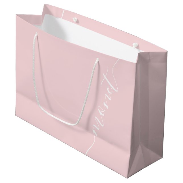 Grand Sac Cadeau Blush Pink Nom du script simple Bridesmaid (Devant Angle)
