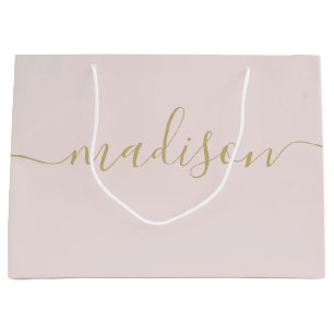 Grand Sac Cadeau Blush Rose Gold Script Féminin Chic Personnalisé