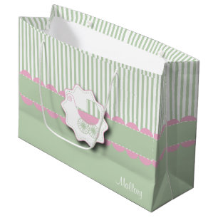 Grand Sac Cadeau Boguet de roses pâles et de vert - douche de béb