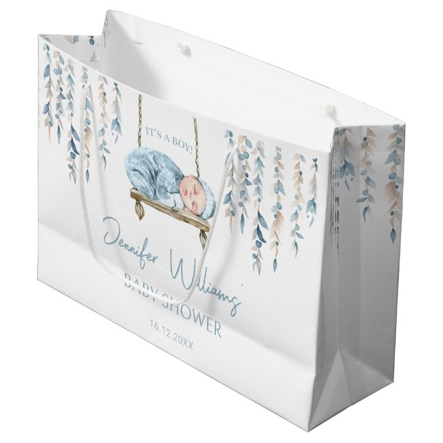Grand Sac Cadeau Bohème thème bleu boho bébé garçon douche Cadeau S (Devant Angle)