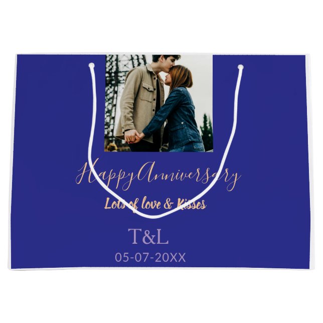 Grand Sac Cadeau Boho moderne heureux anniversaire ajouter nom bleu (Devant)