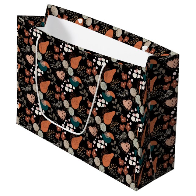 Grand Sac Cadeau BOHO Motif esthétique A10 Black BG (Devant Angle)