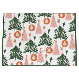 Grand Sac Cadeau Boho Vert rose Orange Arbres de Noël Grand Cadeau