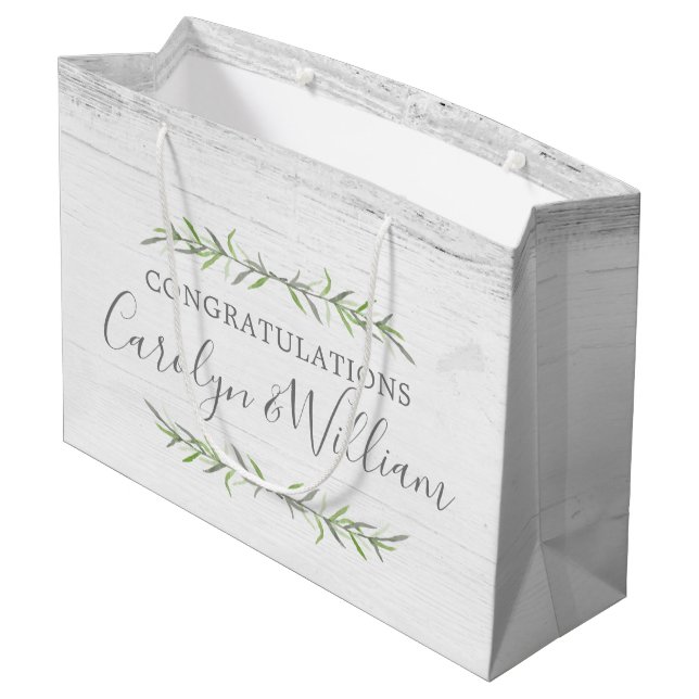 Grand Sac Cadeau Bois rustique et Mariage botanique Félicitations (Dos Angle)