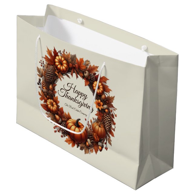 Grand Sac Cadeau Bon thanksgiving Automne Feuilles Wreath Company (Devant Angle)