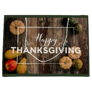 Grand Sac Cadeau Bon thanksgiving Gourds sur bois rustique