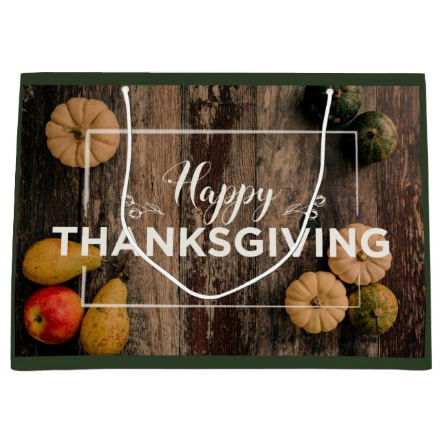 Grand Sac Cadeau Bon thanksgiving Gourds sur bois rustique (Devant)