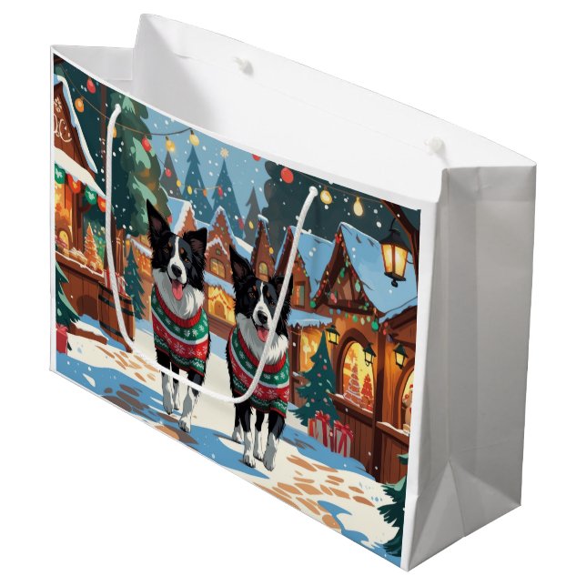 Grand Sac Cadeau Border Collie Dogs Christmas Snow Holiday (Devant Angle)