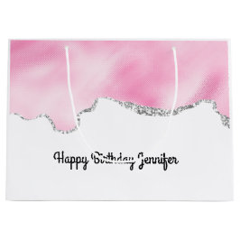Grand Sac Cadeau Bordure Parties scintillant rose et argent Faux él