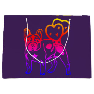 Grand Sac Cadeau Bouledogue français cœur néon French Bulldog