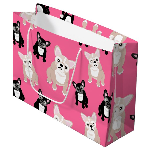 Grand Sac Cadeau Bouledogues français de Français roses mignons (Devant Angle)
