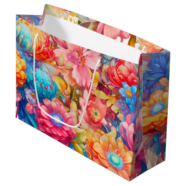 Grand Sac Cadeau Bouquet de fleurs d'été Whimsical Boho (Devant Angle)
