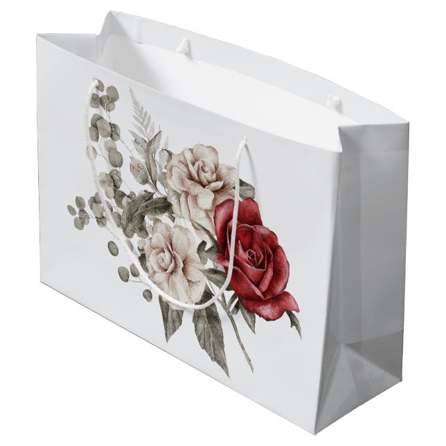 Grand Sac Cadeau Bouquet de fleurs rouge gris et crème Boho (Dos Angle)